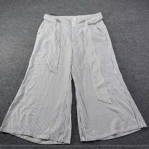 Jack by BB Dakota Blue White Striped Wide Leg Crop Pants Tie Waist Size 2